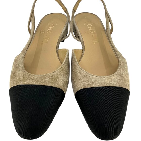 CHANEL Suede Cap Toe CC Slingbacks Size 6.5 - Picture 5 of 7